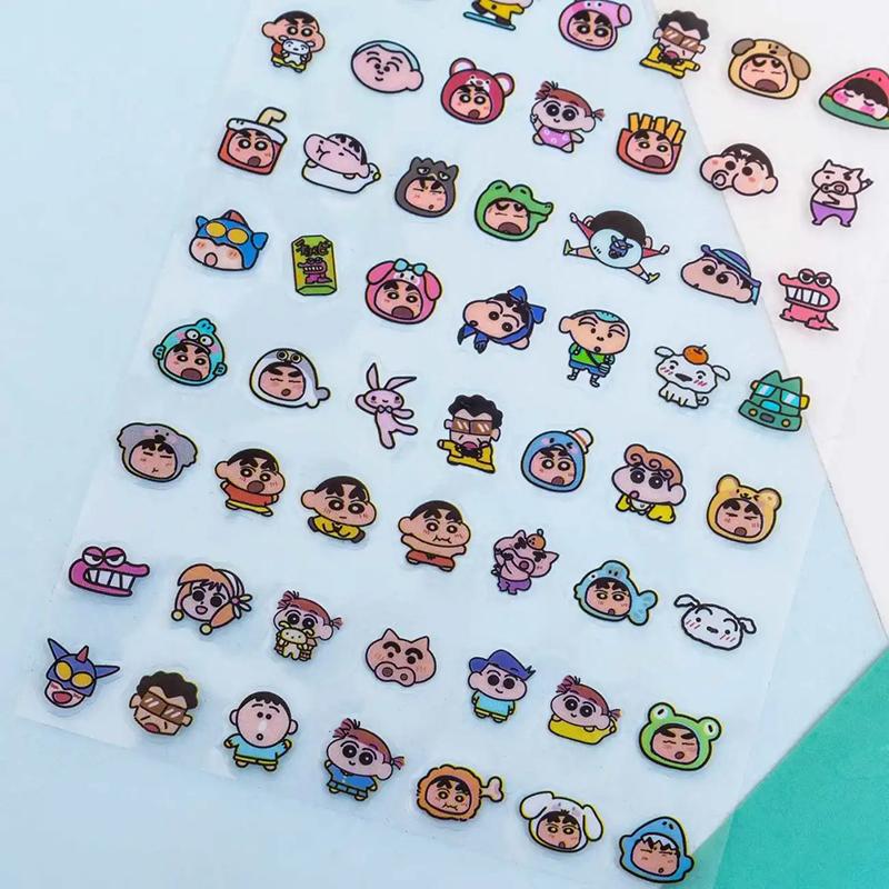 3Sheets 168Pcs Crayon Shin-Chan Cartoon Stickers Kawaii Toy Cute Trunk Notebook Hand Account Decorate Lovely Nail Patches