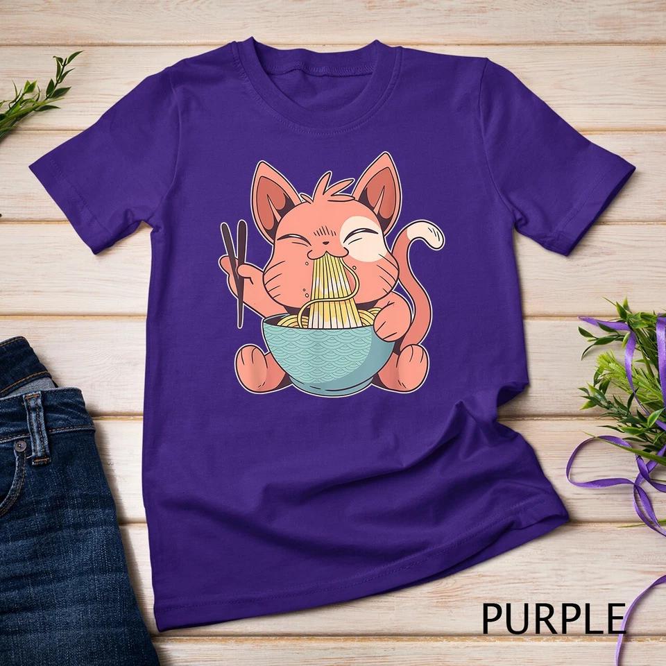 Cute Anime Cat Eating Ramen Japanese Kawaii Style T-Shirt Unisex T-shirt 5 3XL