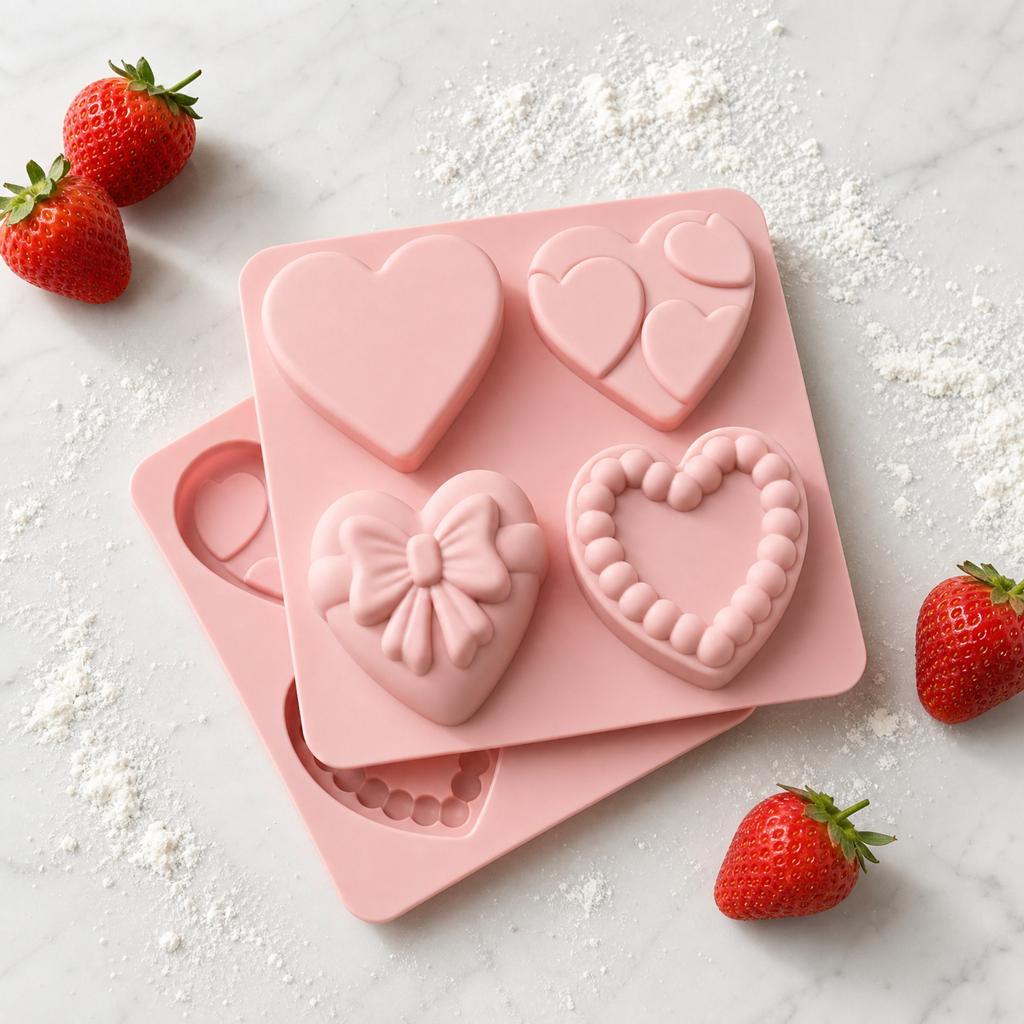 Silicone Heart Mold Set for Baking Soap Making Resin Crafting 4 Cavities Heart Shaped Silicone Mold for Handmade Soap Candle Making and Baking Tools