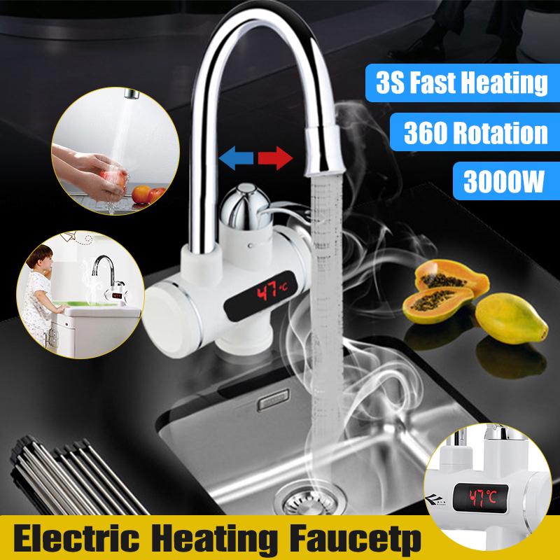 3000W Electric Kitchen Water Heater Tap Instant Hot Water Faucet Heater Cold Heating Faucet Tankless Instantaneous Water Heater