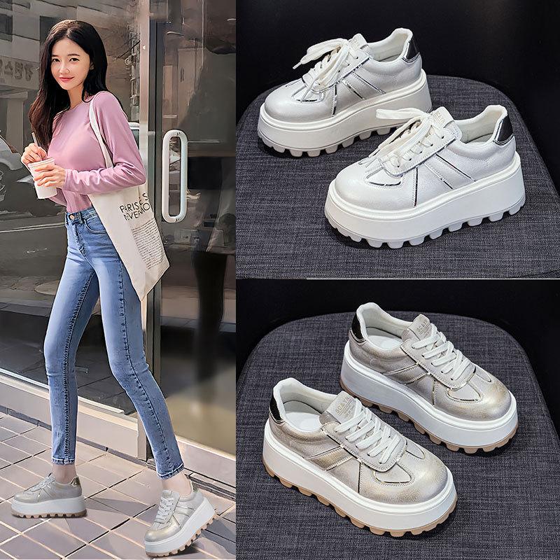 Little white shoes thick sole inner height increase women's 2025 new retro casual fashion sports comfortable female student board shoes