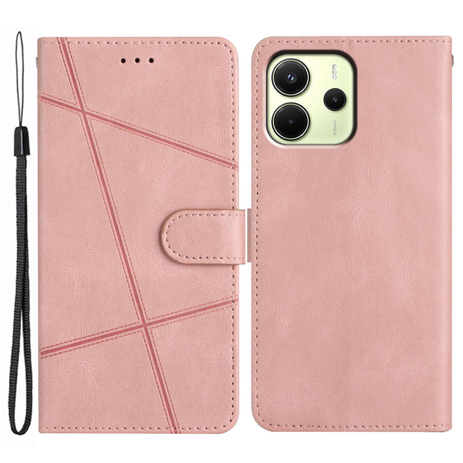 

Для Xiaomi Redmi Note 14 4G (163,25 мм) Чехол-кошелек Line Imprinted Skin-Touch Anti-Drop из кожи с откидной крышкой для телефона Rose Gold