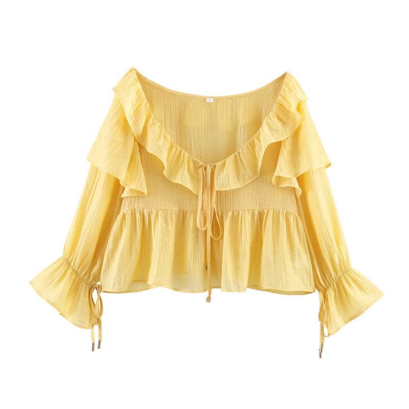 2026 Spring Fashion: Versatile European & American Style Loose Off-the-Shoulder Ruffle Top Small