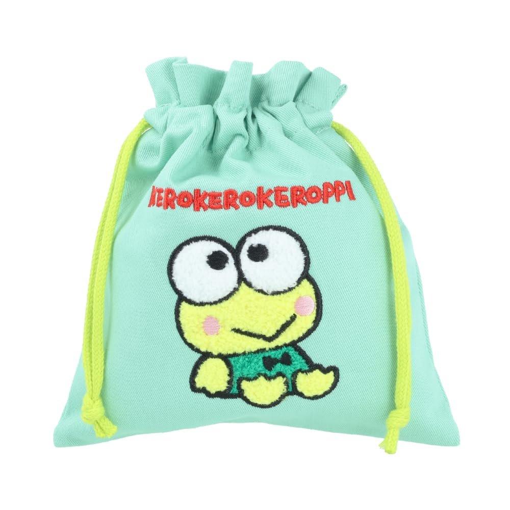 Sun-Star Stationery Sanrio Kero Kero Keroppi Pouch, Sagara Embroidery Cotton/Polyester Bag
