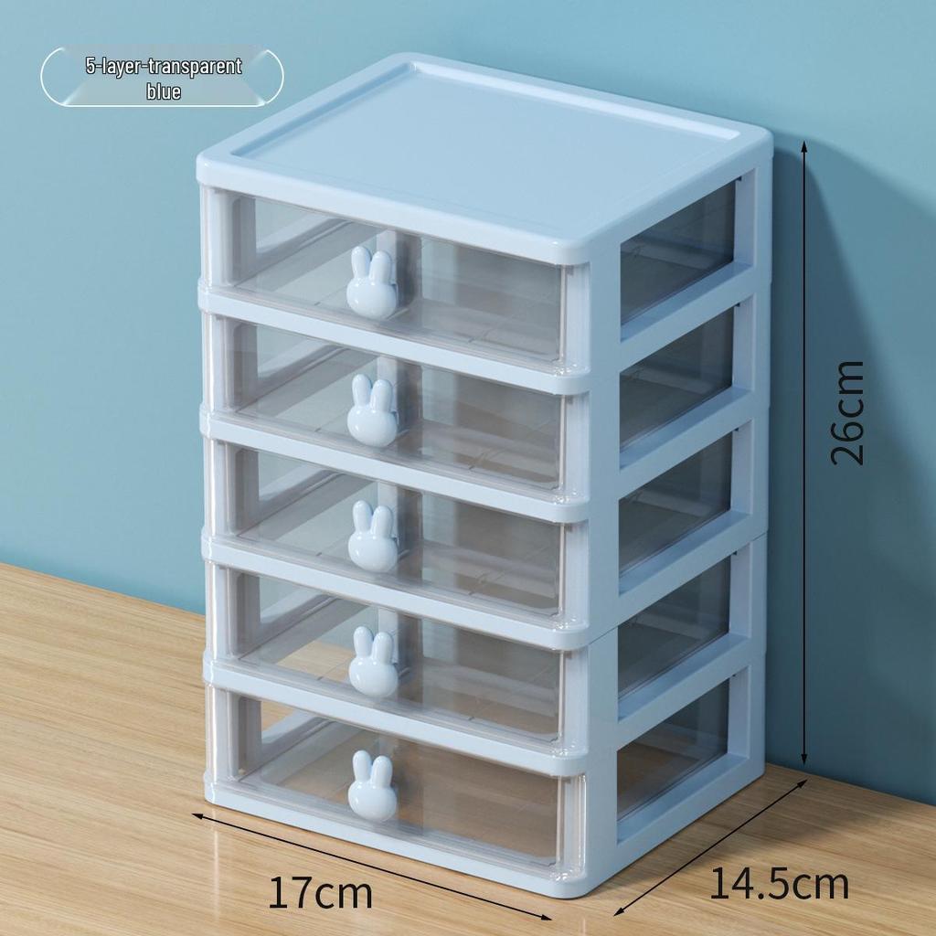 Cartoon Rabbit Transparent Mini Desk Storage Box with Drawers