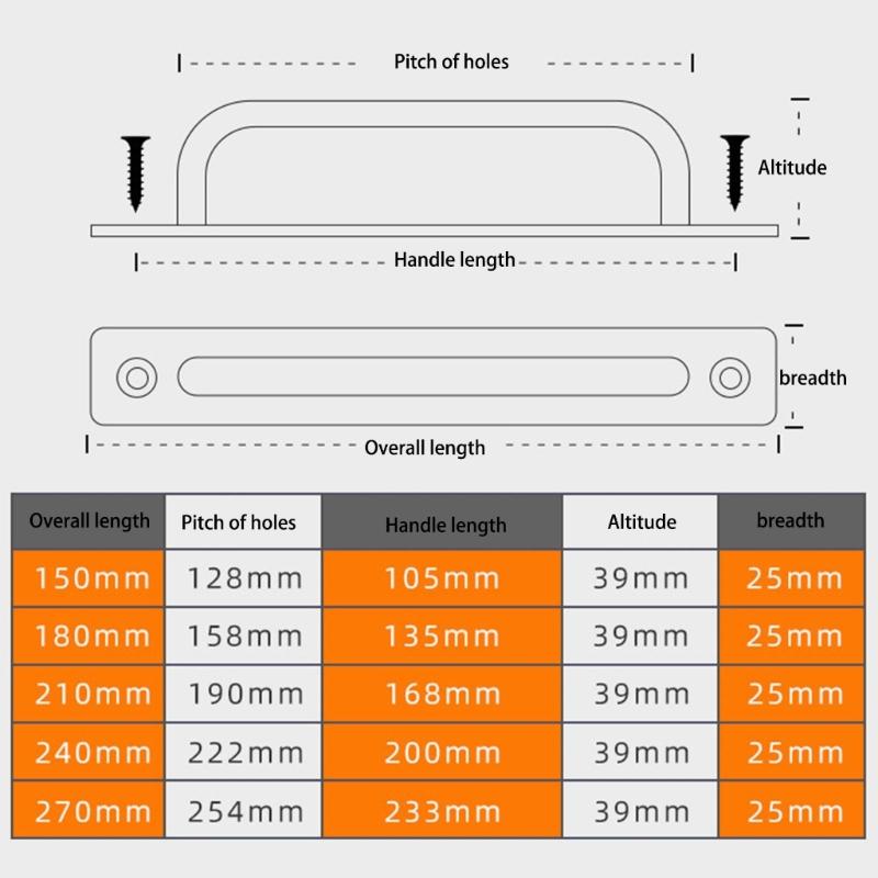 Balení 2 praktických posuvných dveřních klik s roztečí otvorů z hliníkové slitiny s montážními šrouby pro vnitřní i venkovní použití