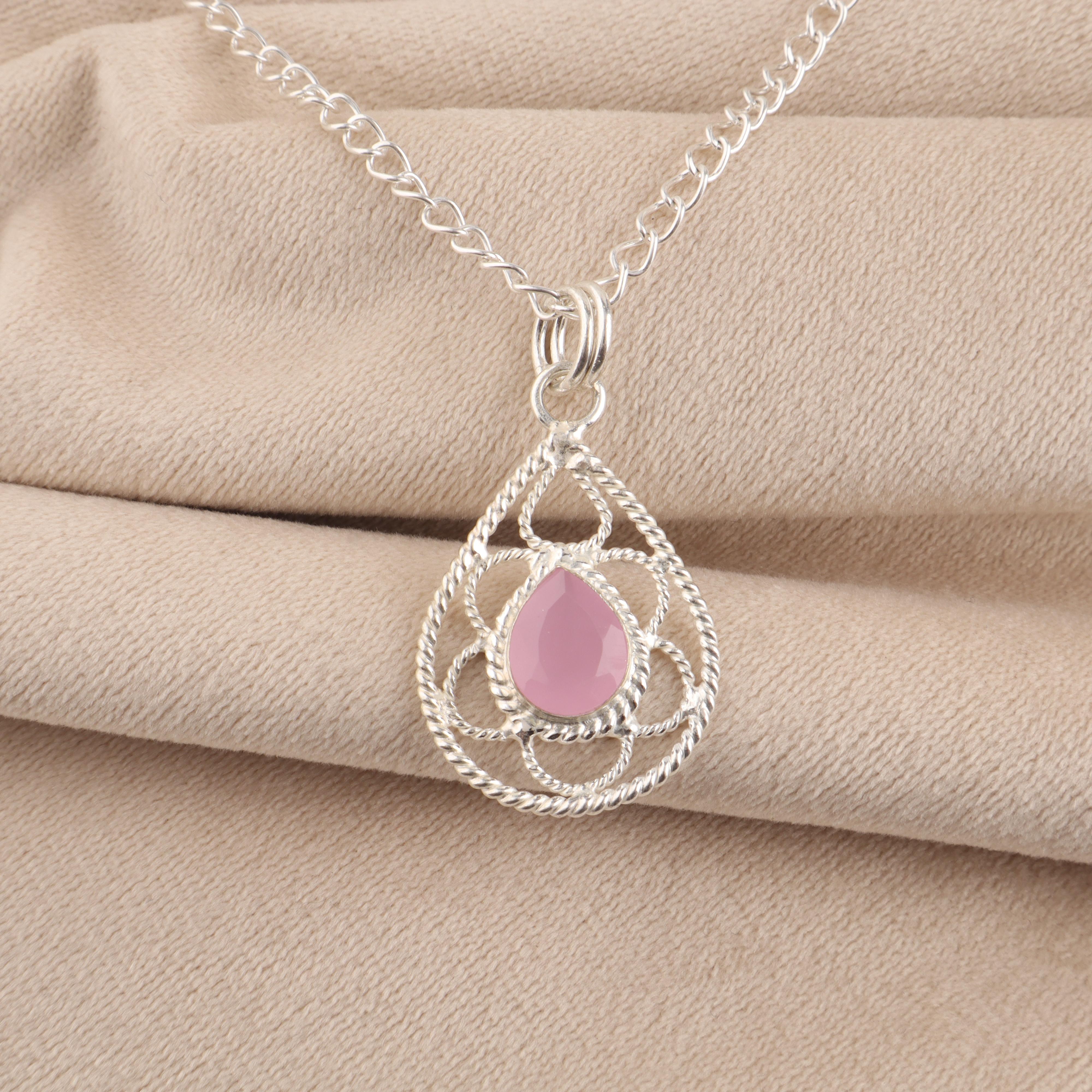 Rose Chalcedony Gemstone 925 Sterling Silver Handcrafted Pendant1.40  For Her PP-19-33