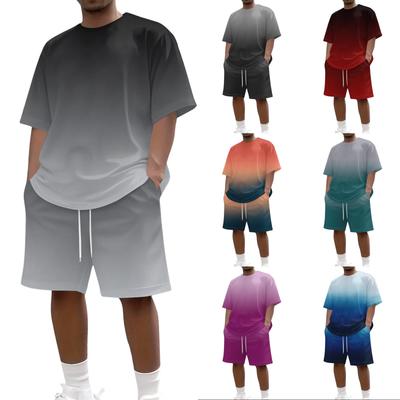 Men's Gradient Print Casual Short Sleeve Crew Neck Top with Matching Shorts Set Summer Outfit Comfortable Fit Lightweight Fabric