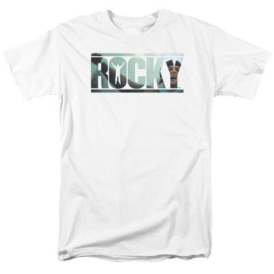 Rocky Cutout Logo T Shirt Mens Licensed Boxing Movie Tee Rocky Balboa White