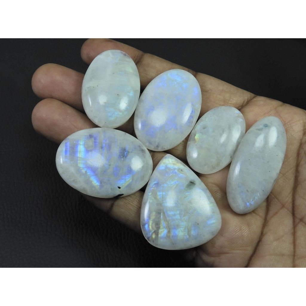 30-38MM Natural Rainbow Moonstone Mix Cabochon Loose Gemstone 06 Pcs Lot C-535