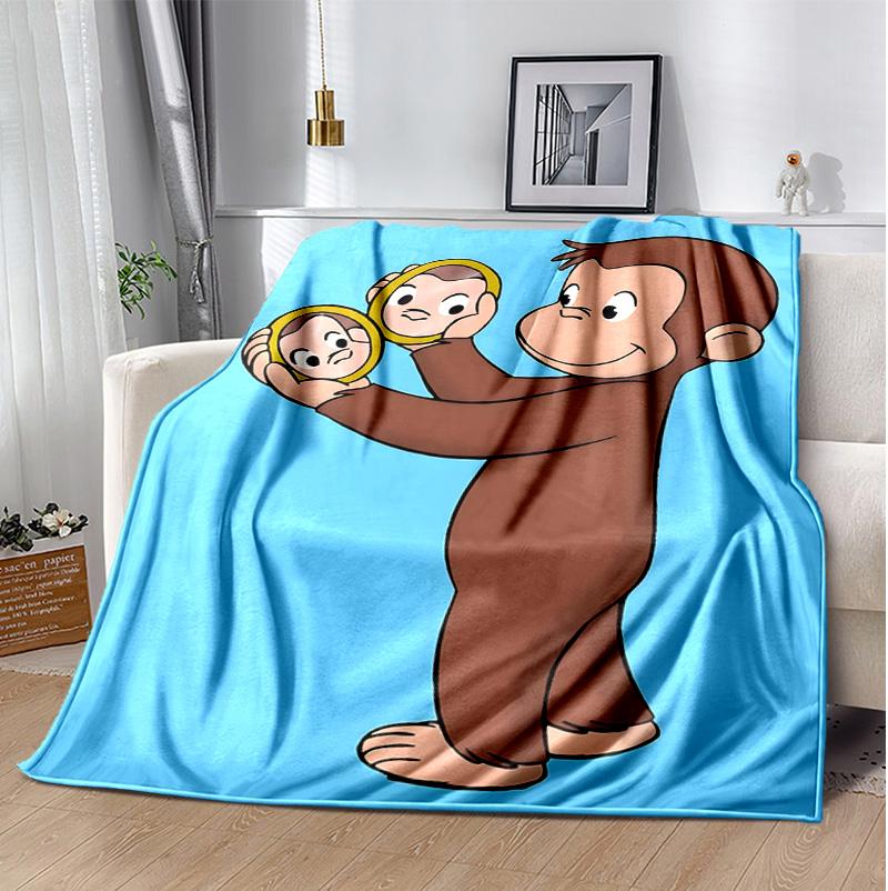 Curious George Flannel Blanket Soft Warm All-Season Throw, Design for Camping, Car Travel, Hiking Sofa, Bed, Office Perfect Gift for Parties