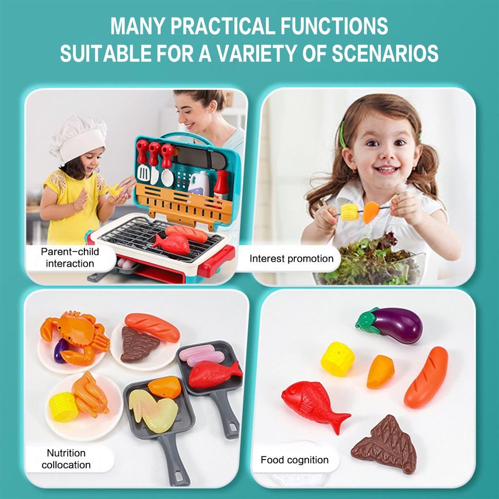Electric Simulation BBQ Grill Toy With Spray Light Music Color Changing Food Pretend Play Kitchen Set For Kids Role Play