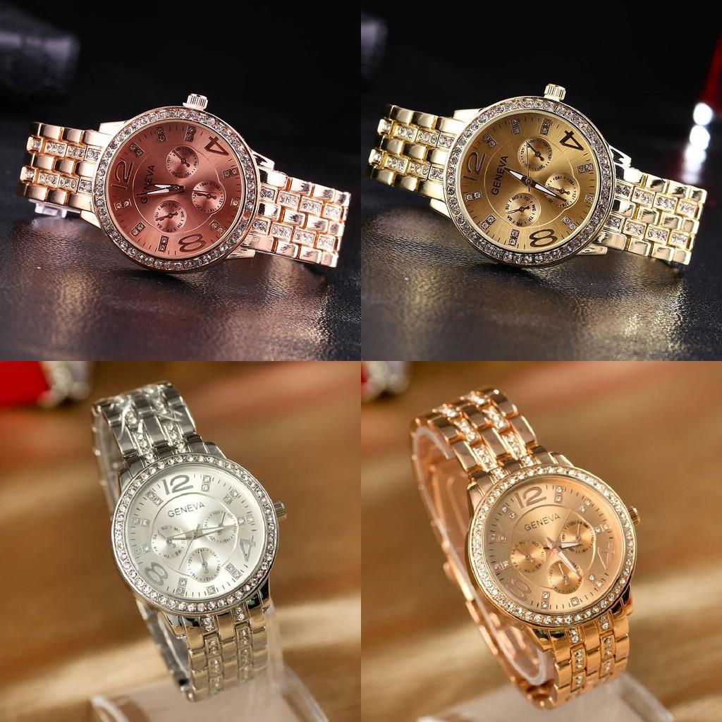 Stylish Geneva Quartz Watch For Women With Diamond Accents And Elegant Stainless Steel Bracelet