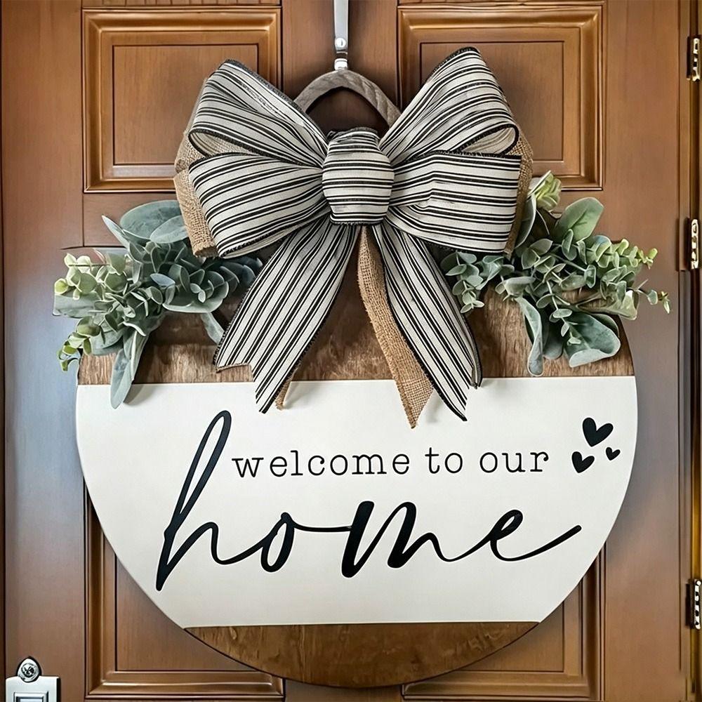 Floral Pattern Wooden Door Sign 2D Flat Hanging Wooden Board Round Doorplate Holiday Decorating