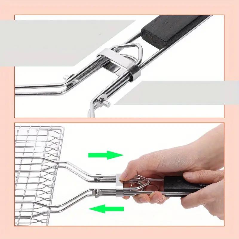 1pc Folding Portable BBQ Grill Basket    Stainless Steel BBQ Rack With Removable Handle for Meat, Steak, Shrimp, Vegetable
