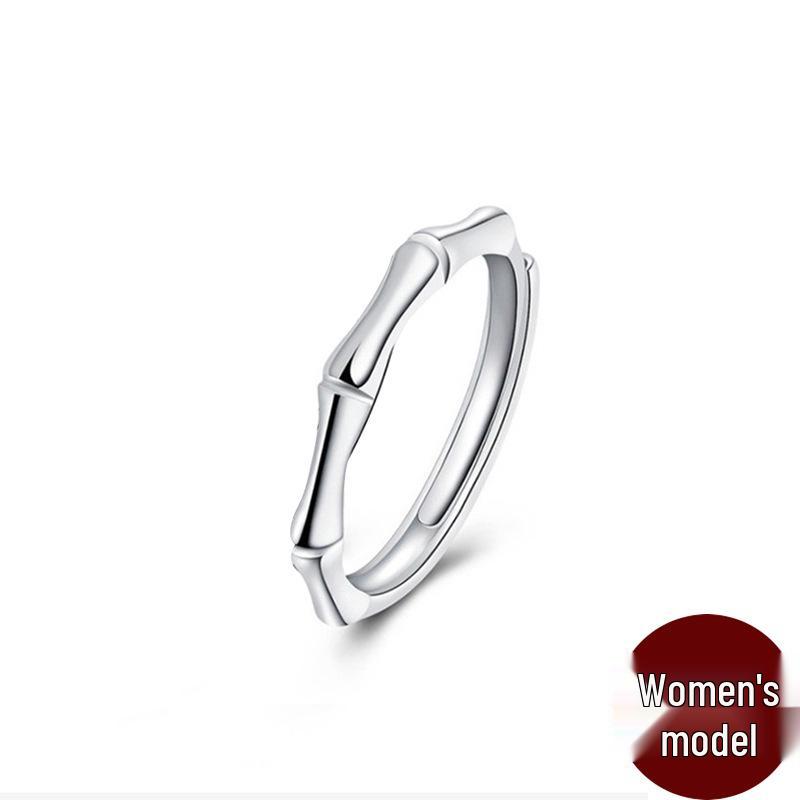 S925 Sterling Silver Bamboo Joint Couple Rings - Ancient Style, Adjustable, Simple Design, Perfect for Valentine s Day Adjustable Open