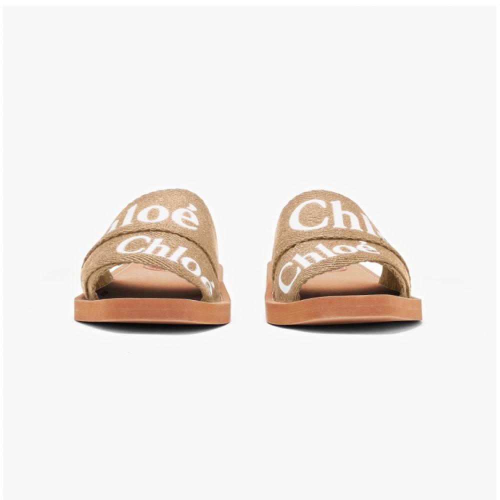 Chloe Chc23u188ef 24j Woody Logo Flat Mule Slippers