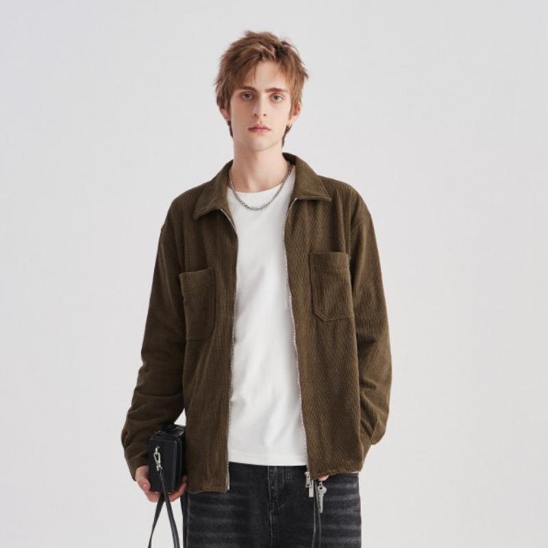 

Весна и осень Новая мужская свободная куртка-рубашка с длинным рукавом и застежкой-молнией 2XL кофейный