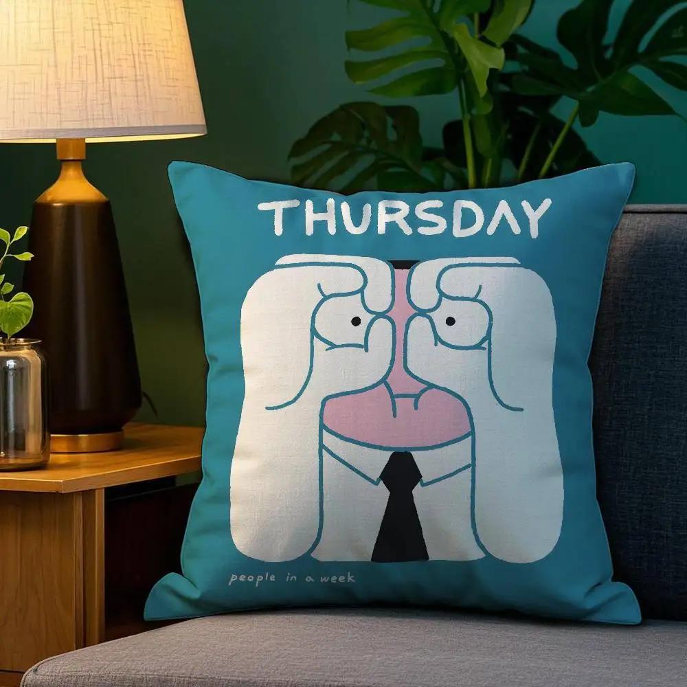 Home Decor Weekday People Illustration Print Pillowcase Pattern Cushion Cover Suitable for Sofa Bedroom Car Pillow Cover