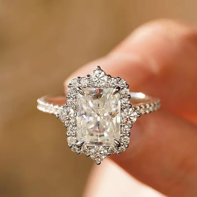 Luxurious Sparkling Zircon Square Women s Ring, Exquisite and Fashionable Wedding Banquet Zircon Accessories 6