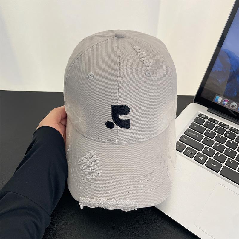 Retro ripped embroidery letters baseball cap men's spring and summer versatile big head circumference showing face small peaked cap women