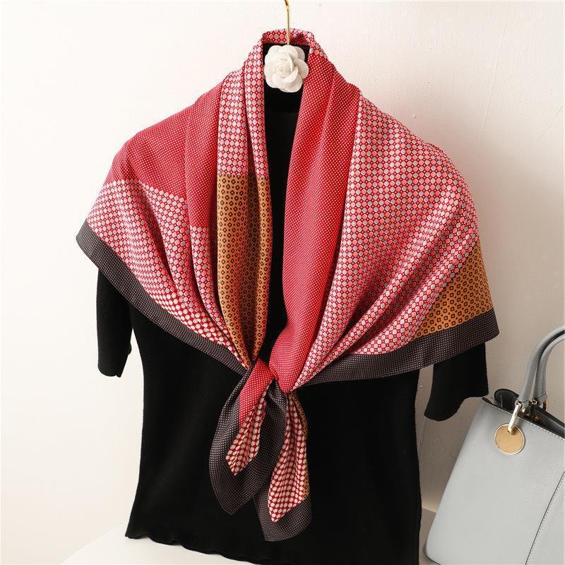 Temperament silk scarf New women's imitation silk scarf Hangzhou silk twill square scarf 91cm simple color matching shawl