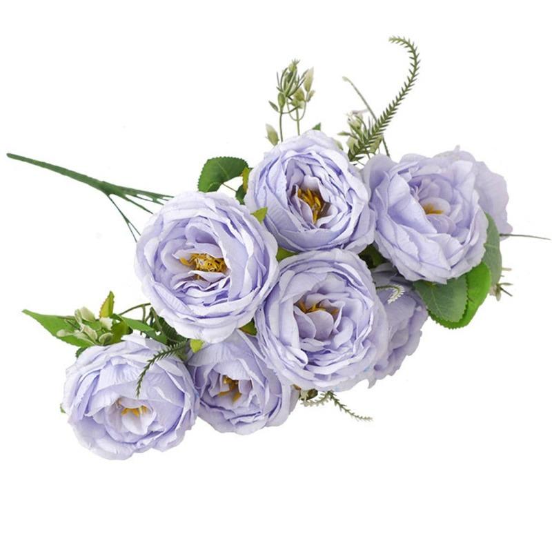 9 cabeças de flores artificiais de rosas, arranjo de buquê de rosas falsas, buquê de seda, flores falsas para decoração de festa de casamento em casa, escritório