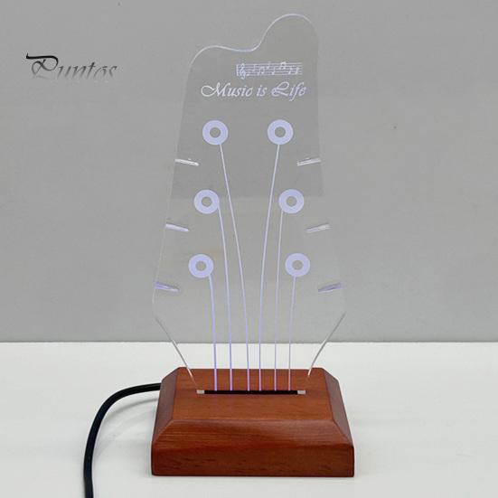 Light-up Guitar Pick Holder Acrylic Pick Holder with Wooden Base Electric Guitar Headstock Shape Pick Holder for Multiple Picks Storage And Display