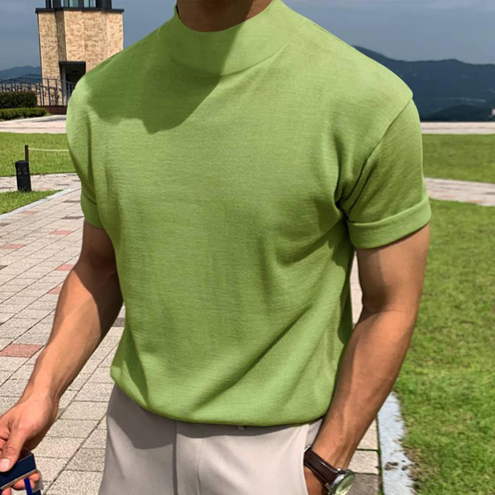 

High Neck Base Shirts Solid Color Short Sleeved Men s T-shirts XXXXL зелёный