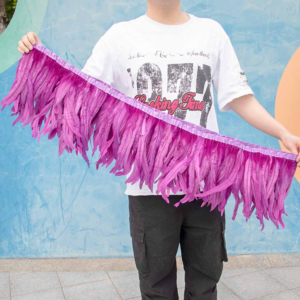 1 Meter Natürliches Rotes Hahnenhechel Federbesatz Fransen 10-12 Zoll Hochzeit Karneval Party Dekoration DIY Kleidung Nähen Handwerk