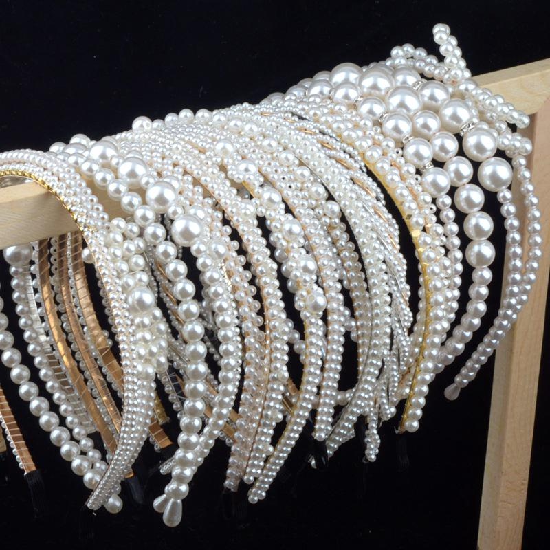 Handwoven Faux Pearl Headband & Bow Hair Clip Set for Brides