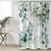 1Pc Green Leaf Eucalyptus Print Polyester Shower Curtain, Machine Washable, Art Theme, With Hooks, For Bathroom