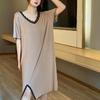 Women's Fashion Summer Spring Solid Color Print Short Sleeve V-Neck Loose Waistline Casual Dresses