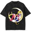Sailors Moons Vintage Washed T Shirt  Women 100% Cotton Casual T-Shirt O Neck Anime Tees Short Sleeve Clothes Plus Size