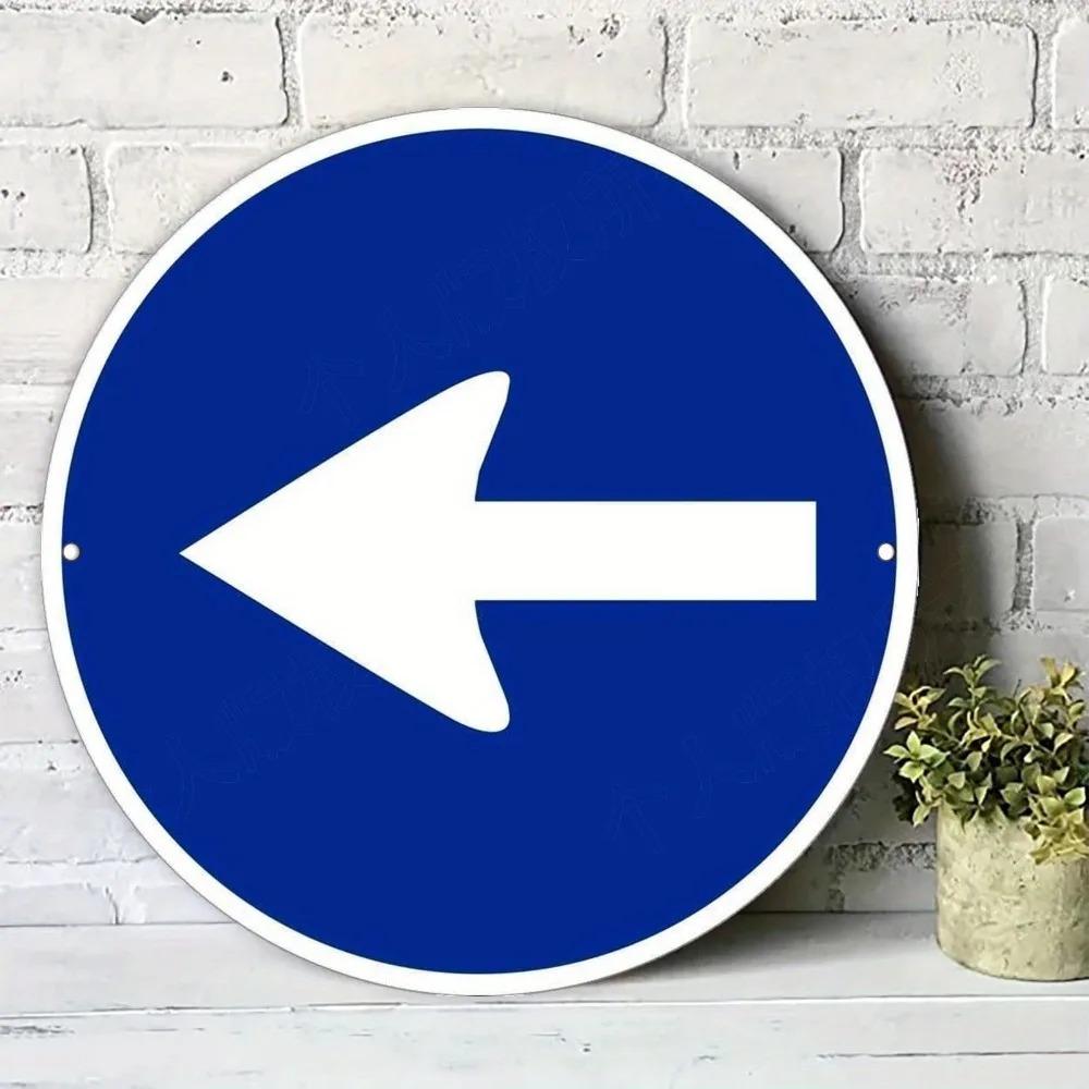 Retro Blue Directional Arrow Plaque Xcm D Flat Aluminum Metal Wall Sign Circular Left Turn Decor