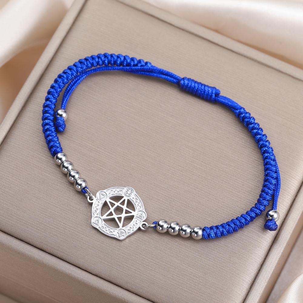 Dawapara Wiccan Pentagramm Armband Verstellbare Geflochtene Seilkette Spiritueller Schutz Pentakel Edelstahl Schmuck