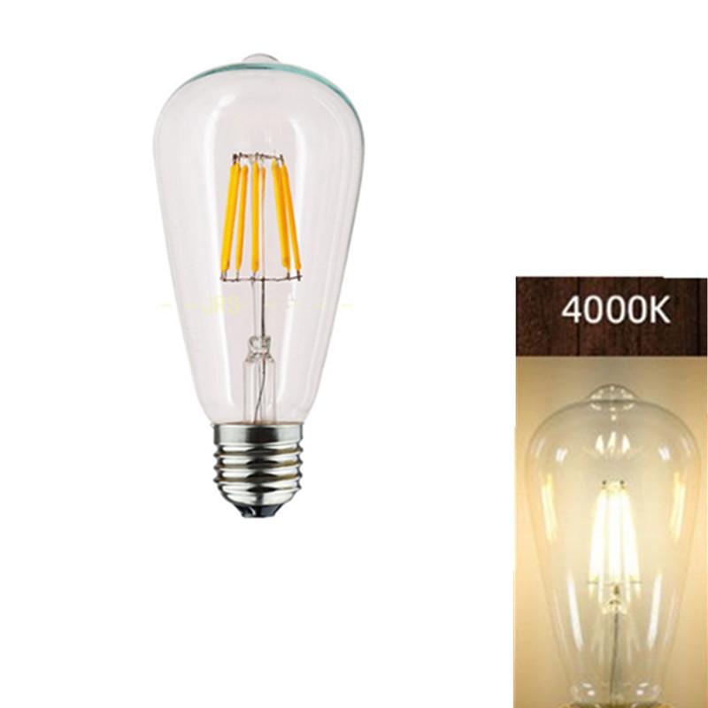 6PCS LED ST64 E27 2W 4W 6W 8W 10W 12W 4000K White Warm Intage Edison Filament Bulb Dimmable E27 B22 110V 220V Energy Light Lamp