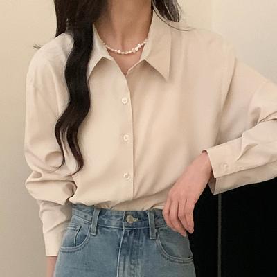 Premium Solid Color Niche French Style Shirt for Women Spring Autumn Korean Loose Slimming Professional Top