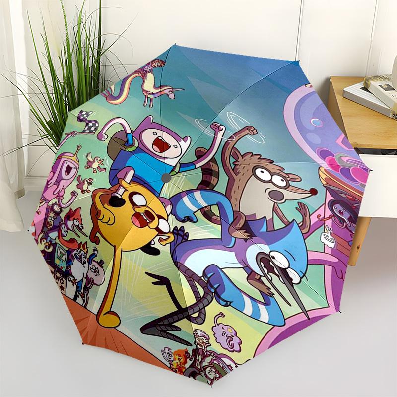 Adventure Time Themed Automatic Opening and Closing Umbrella, Compact Travel Umbrella, Lightweight and Portable, Suitable for Beach Commutin