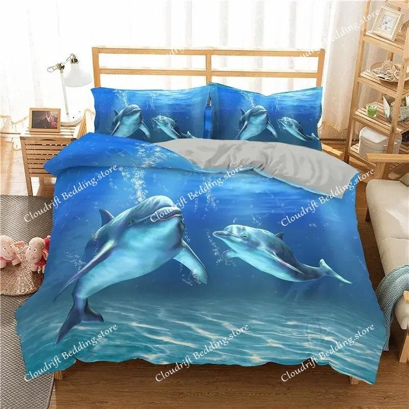 Set Biancheria da Letto Delfino dell'Oceano per Bambini Adulti Stile Boho a Tema Marino Copripiumino Microfibra Copripiumino Creature Marine Arredamento Camera da Letto
