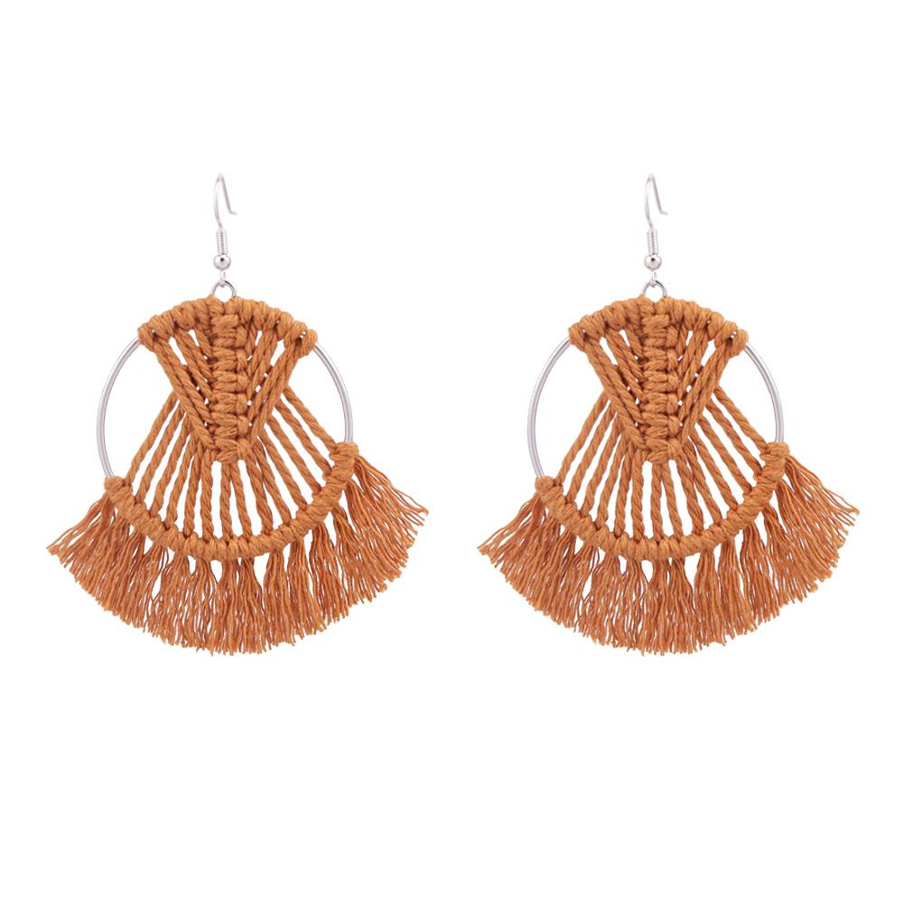 

Богемные геометрические серьги-кисточки ручной работы в этническом стиле коричневый