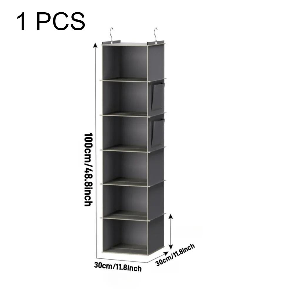 

1Pcs Foldable Closet Organizer 6-Shelf Storage Rack with 2 Hooks - for Shoes Caps Clothes Pants Space Saving Closet Organizer 30x30x100cm светло-серый