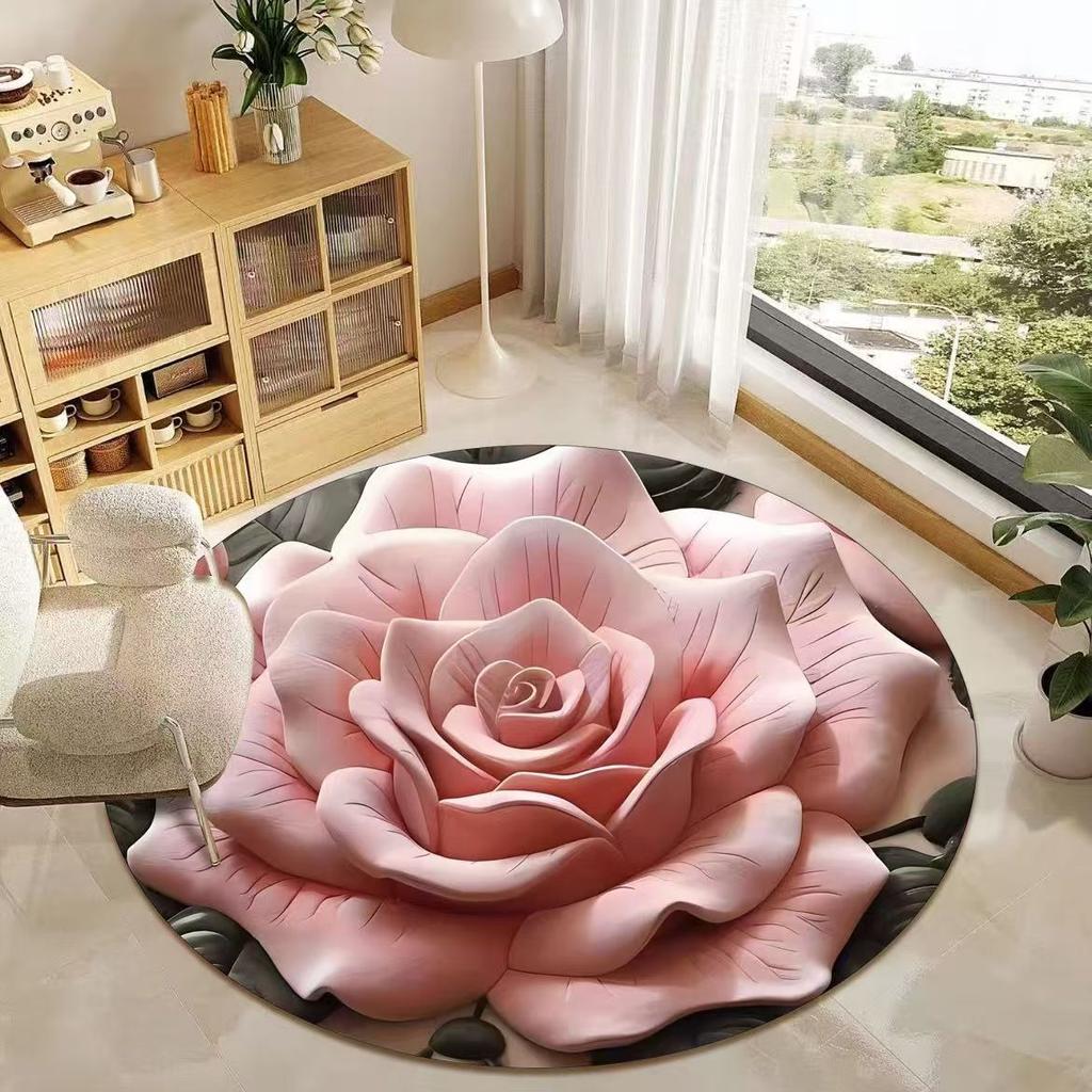 Round Crystal Velvet Bedroom Living Room Sofa 3D Countryside Anti Slip Pad, No Wash Carpet