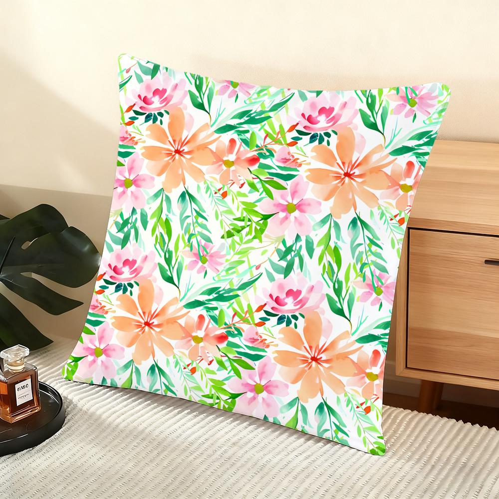 Spring Flower Print Cushion Cover Soft Short Plush Pillow Cover Smooth Cozy Texture Aesthetic Cushion Case Home Decor