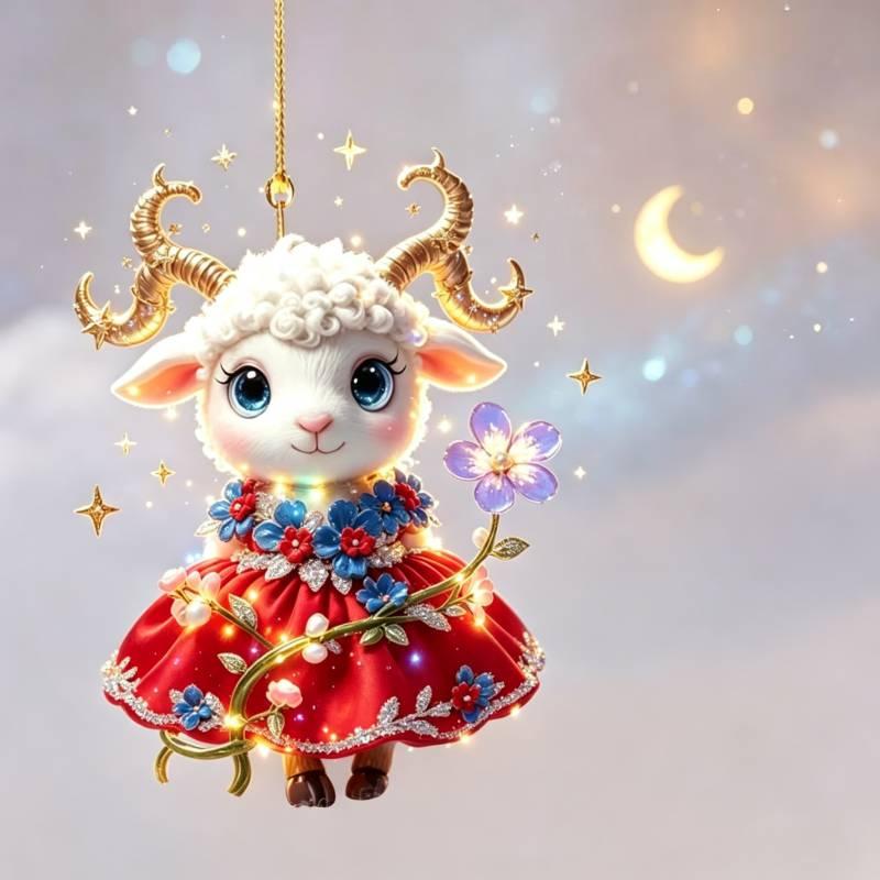 Shining 2D Flat Rhinestone Embossed Goat Pendant Bag Charm Christmas Tree Ornament