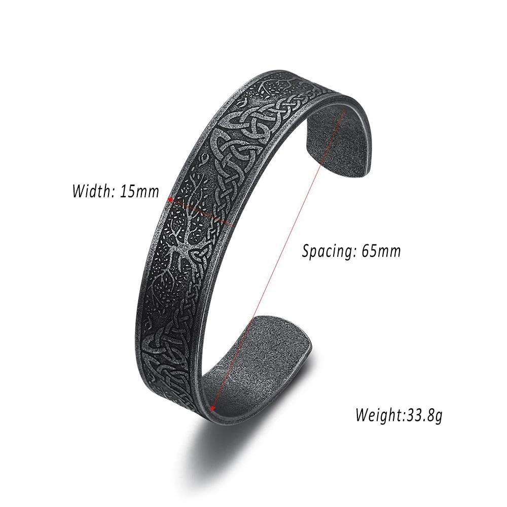 Schwarzes Edelstahl-Wikinger-Runen-Armband für Männer und Frauen, Retro-Wikinger-Lebensbaum-Armband, Biker-Modeschmuck, Amulett-Geschenk