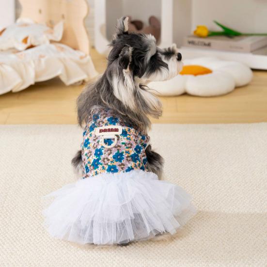 Floral Dog Dress Small Dogs Dress with White Tulle Skirt Summer Tutu Dress for Puppies Bichon Frise Schnauzer Small Breeds