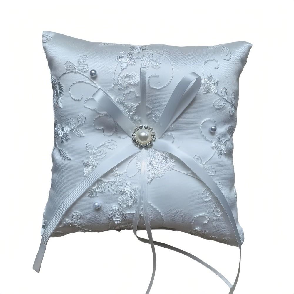 Embroidery Ring Bearer Pillow White Wedding Ring Pillow  Wedding Ceremony Accessory