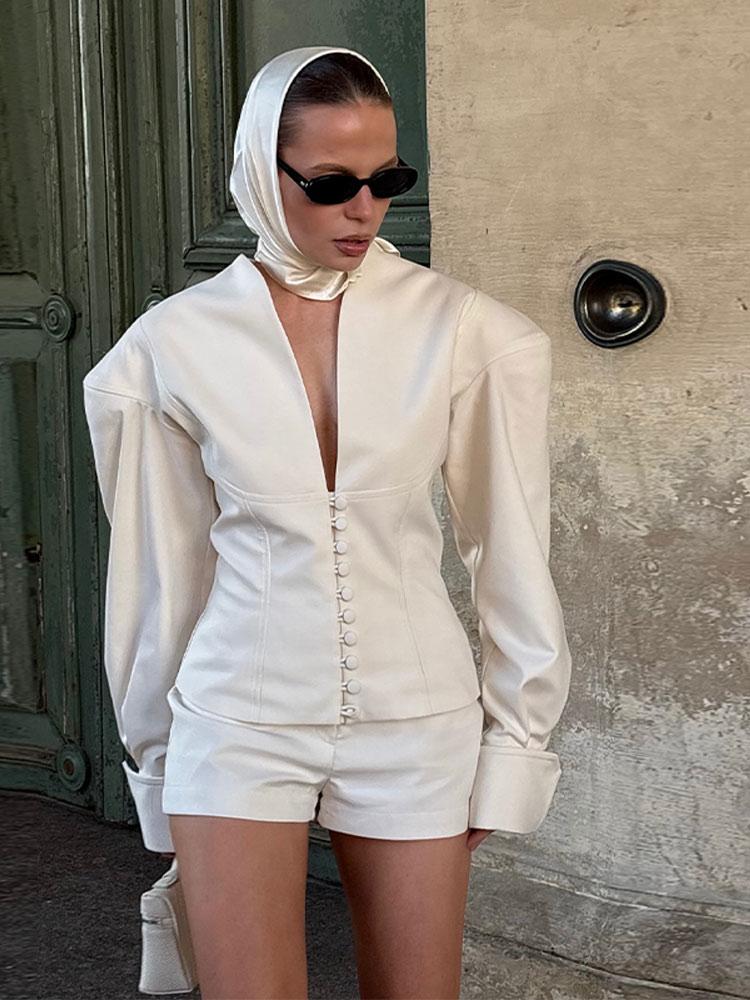 Women's V-neck Jacket Women's Solid Color Single Breasted Jacket Ladies' Waist Cinched Suit 2026