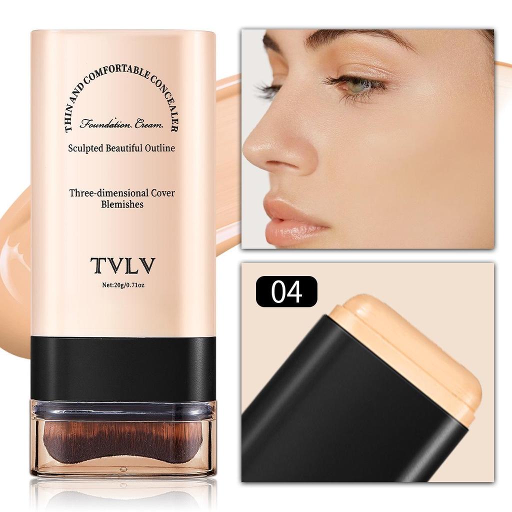 TVLV Eraser Foundation Stick with Brush - Long-lasting, Non-slip Concealer, Brightens Skin Tone, 20g